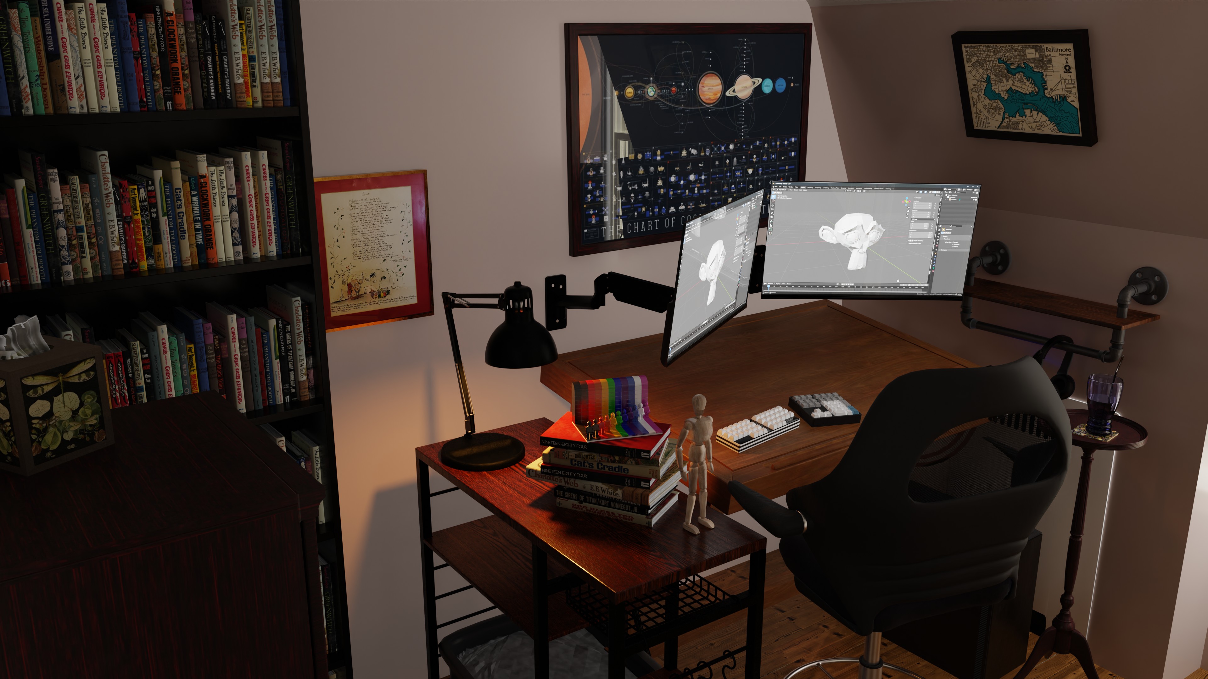 An interior scene of a home office.